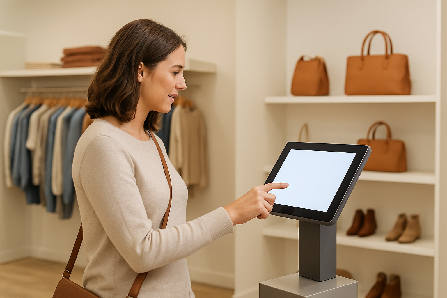 Customer engaging with AI kiosk