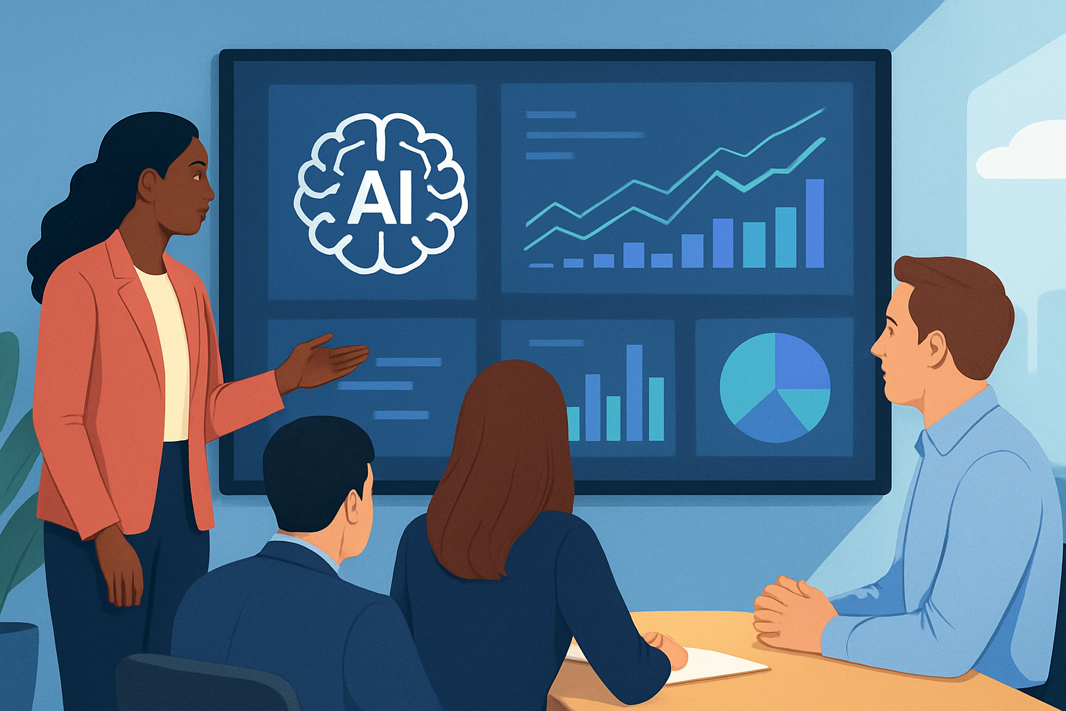 Sales team analyzes AI insights together