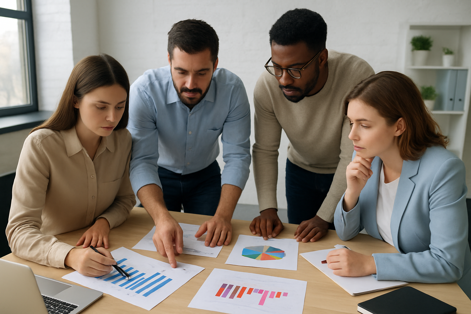 Team strategizing over sales data