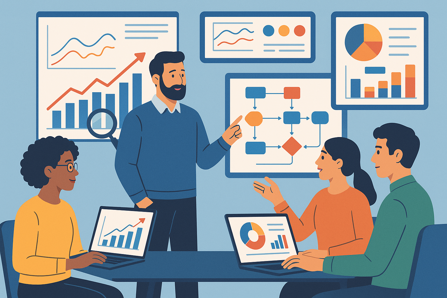 Diverse team optimizing SEO strategies together