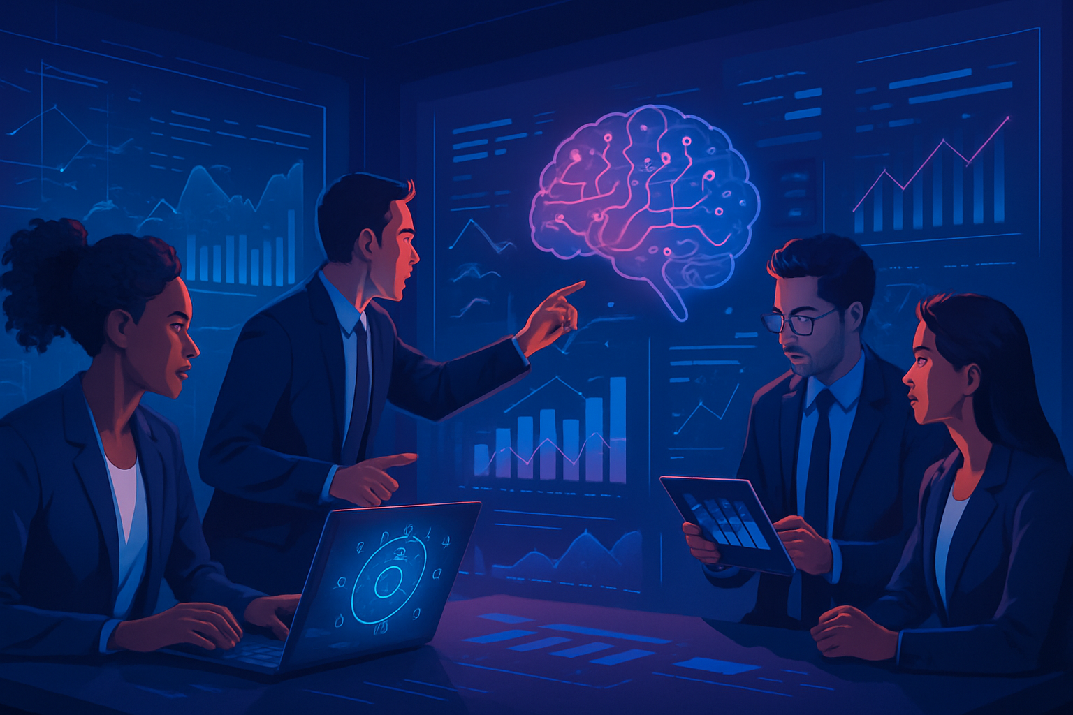 Team strategizing with AI data insights