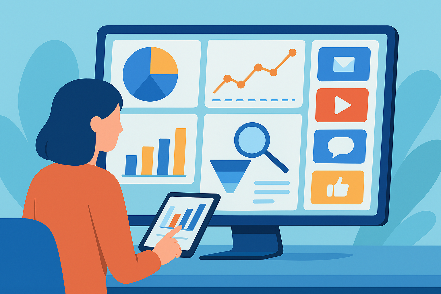 Marketer strategizing on digital dashboard