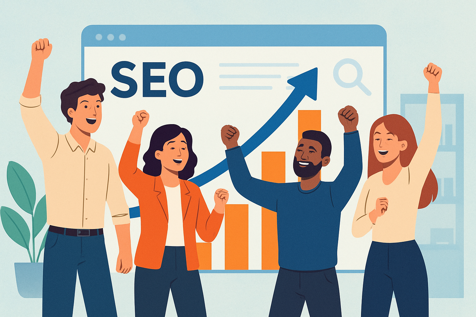 Team celebrates successful SEO results
