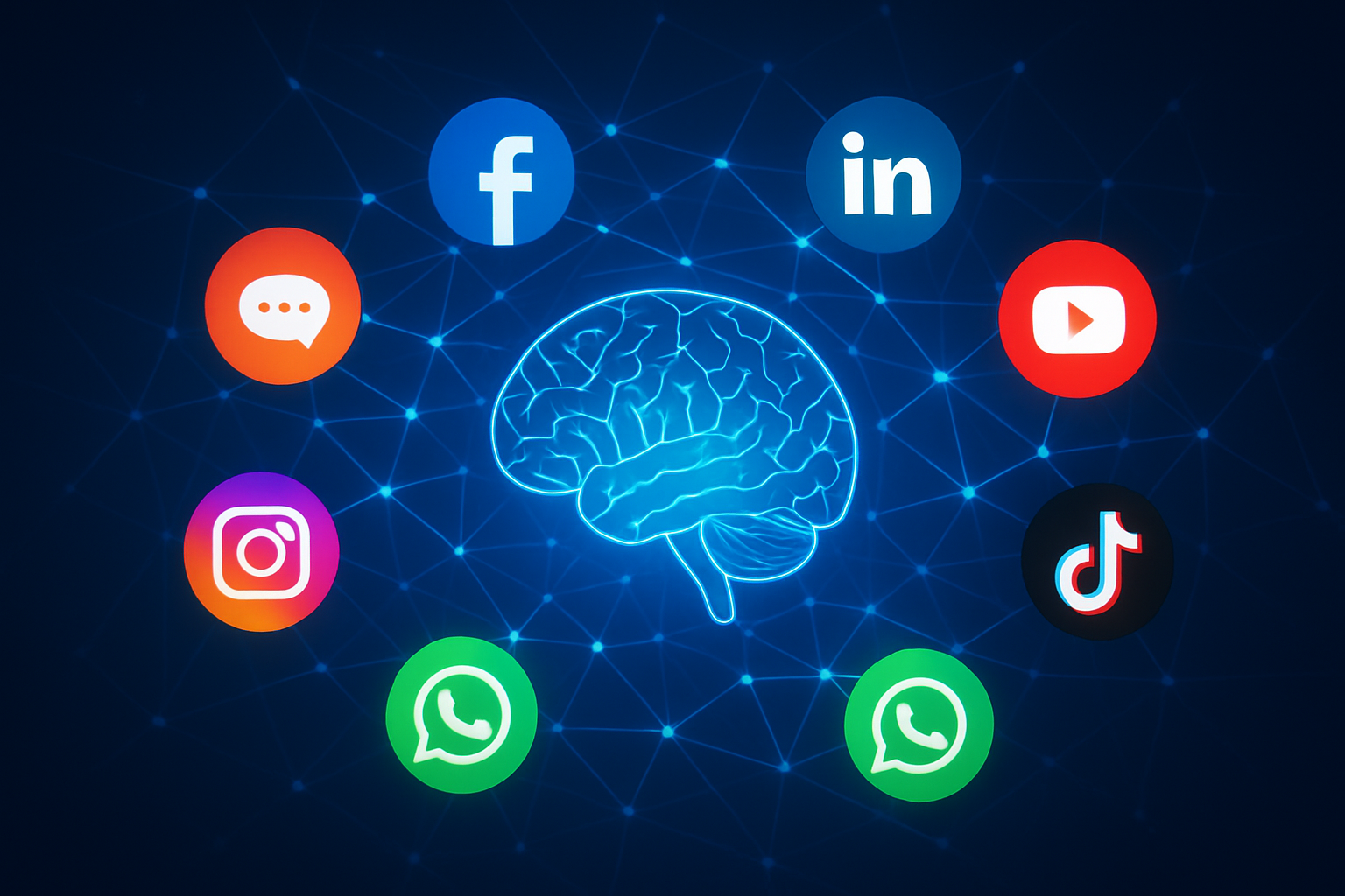 AI brain connecting social media insights