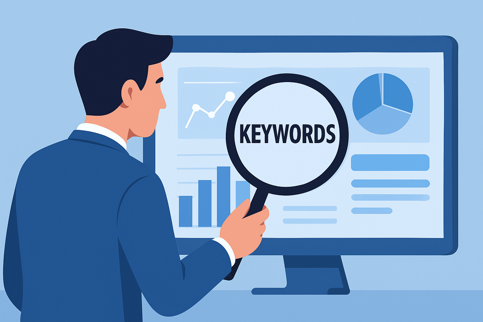 Marketer analyzing keywords with precision