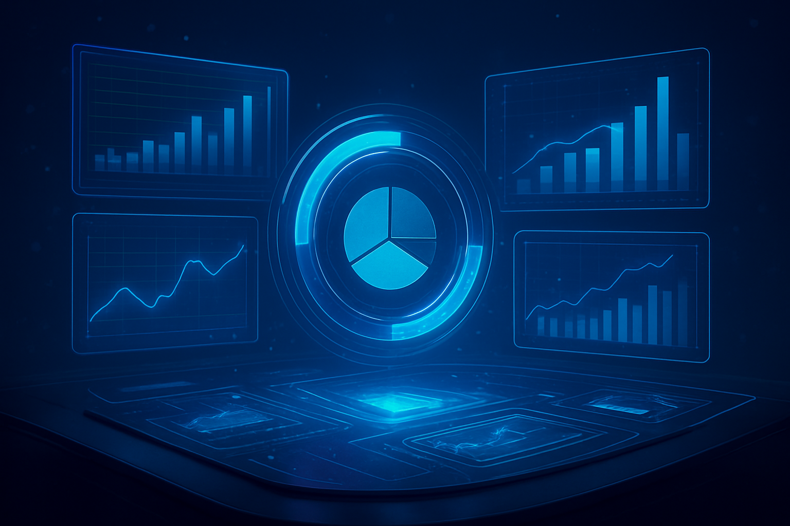 Holographic dashboard displaying dynamic SEO metrics