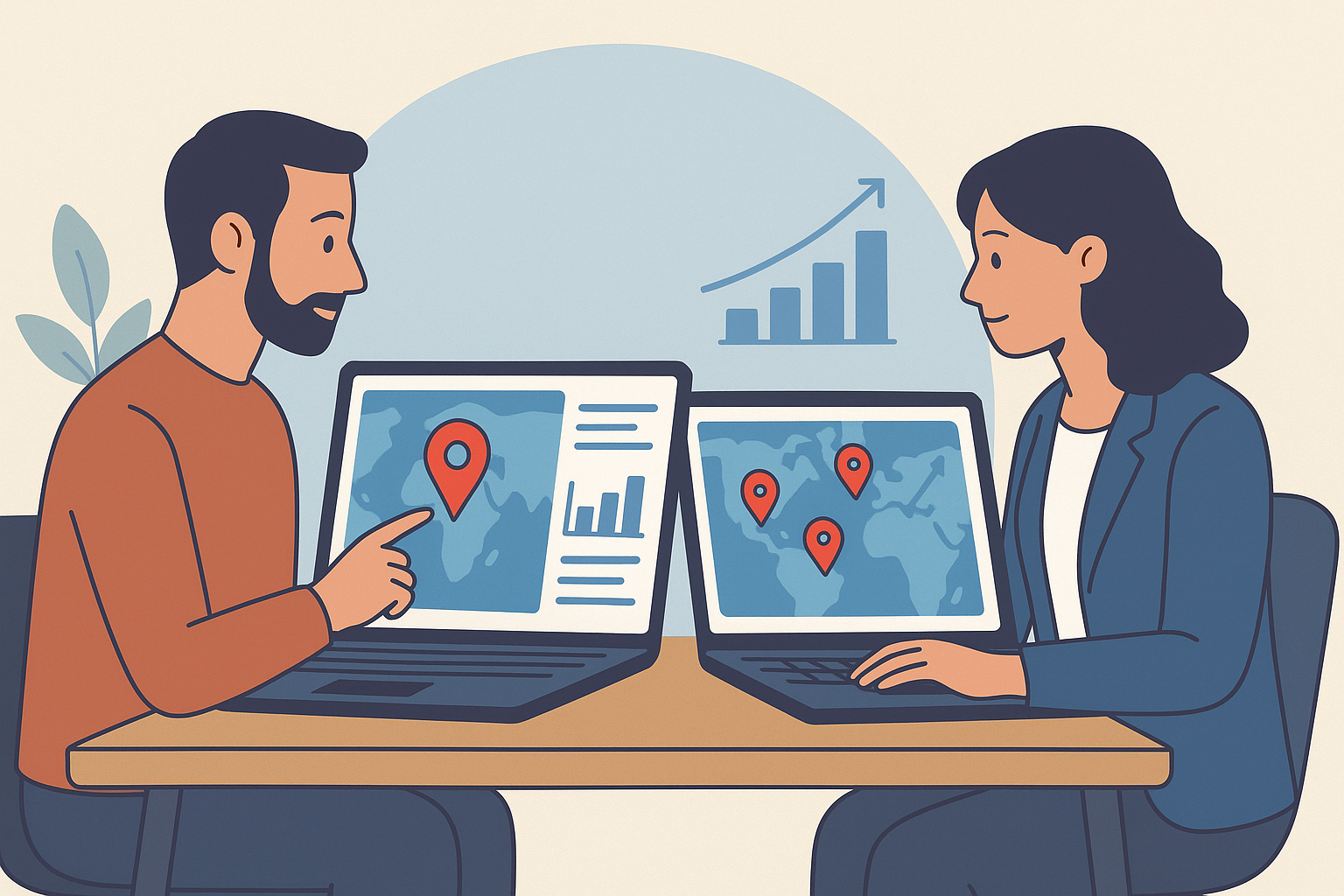 Marketers analyzing geo-targeted SEO data