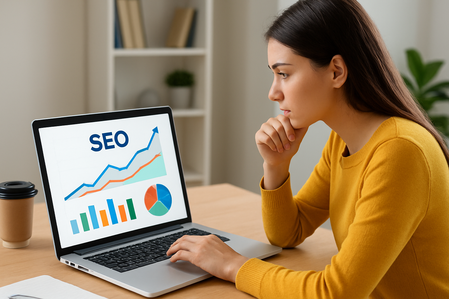 Young marketer reviewing SEO data trends