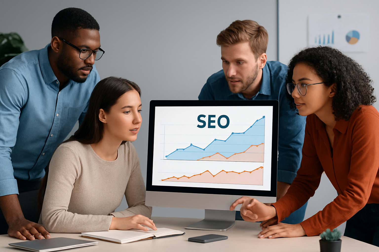 Agency team reviewing SEO analytics