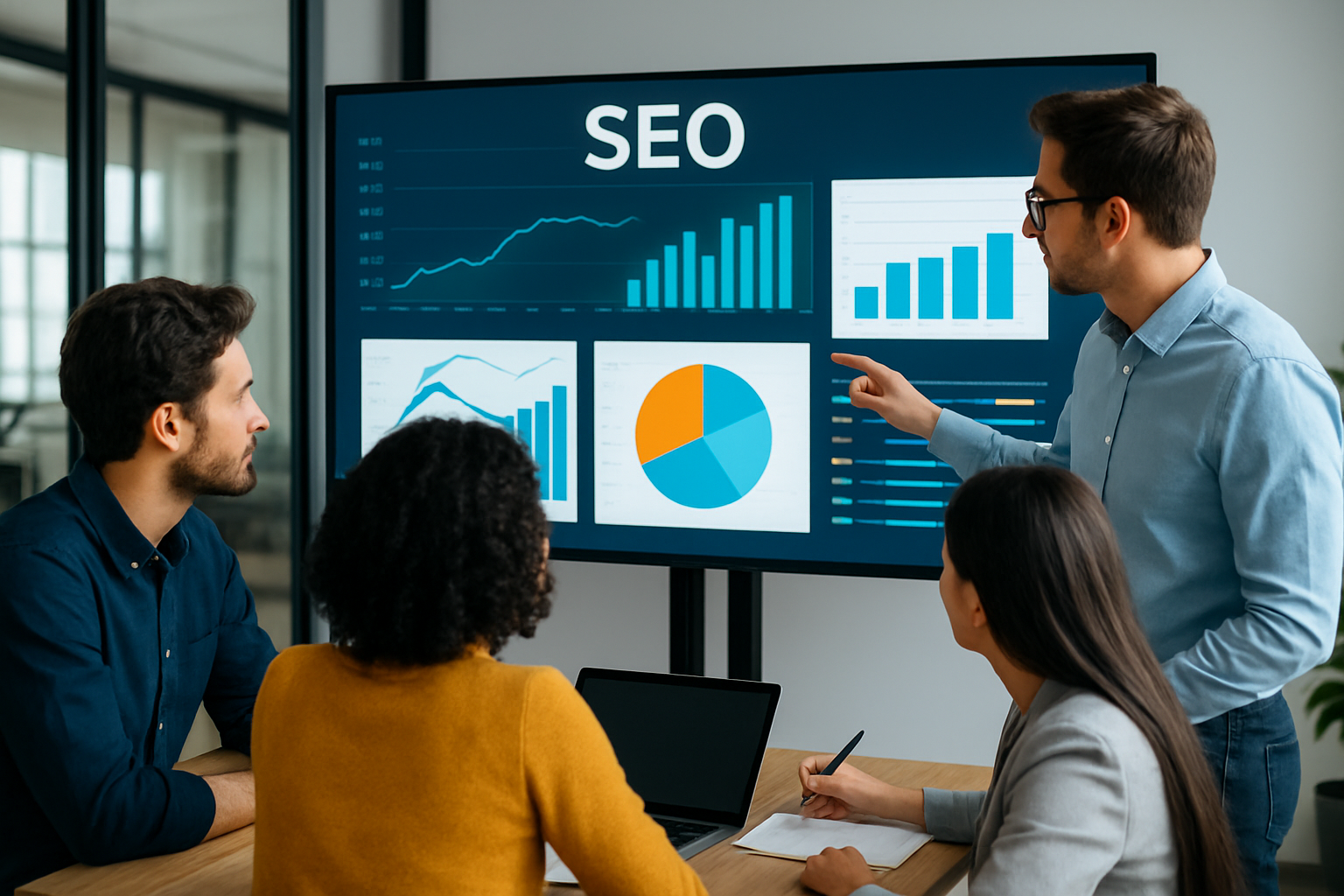 Team collaborating on SEO insights