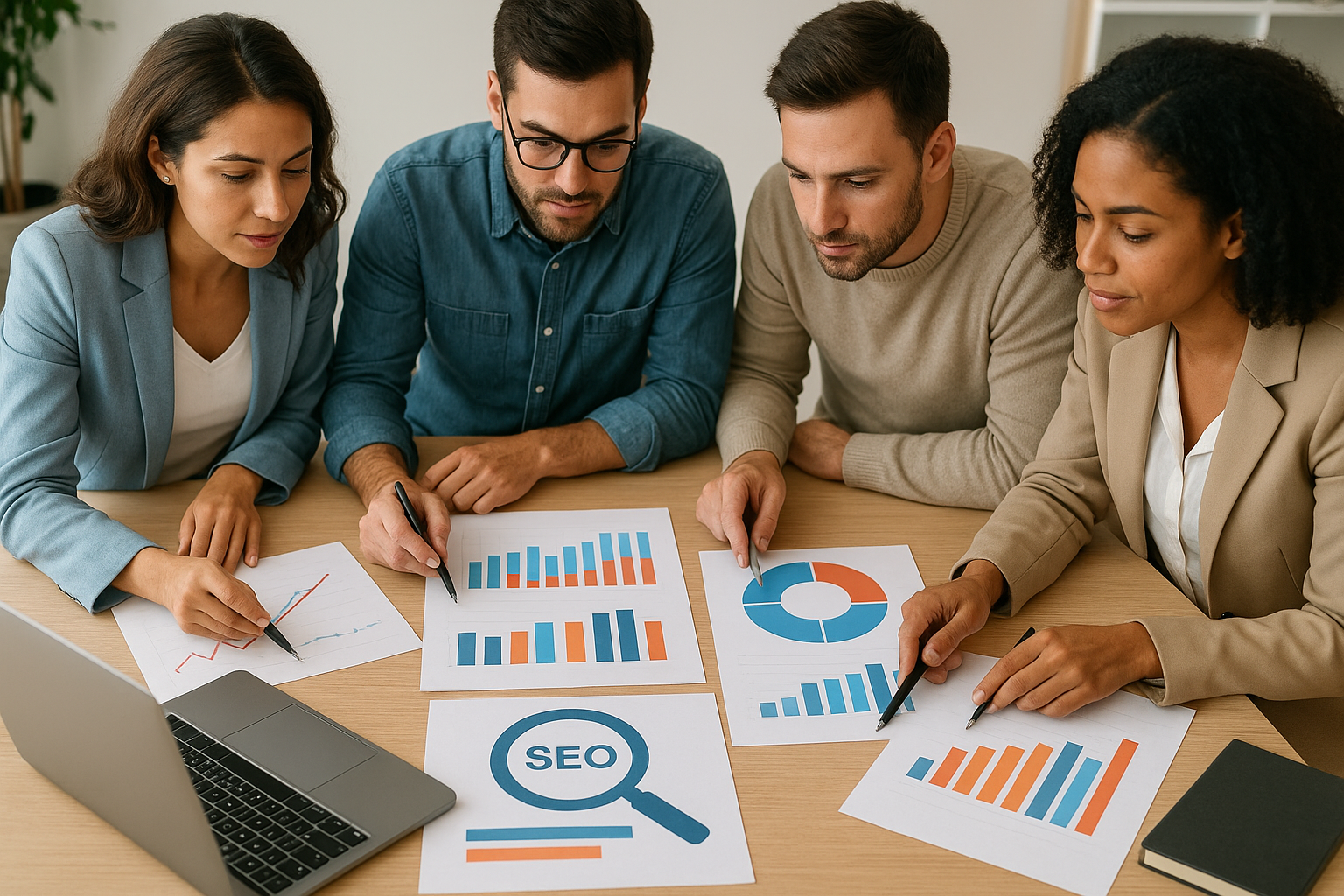Team strategically evaluating SEO data