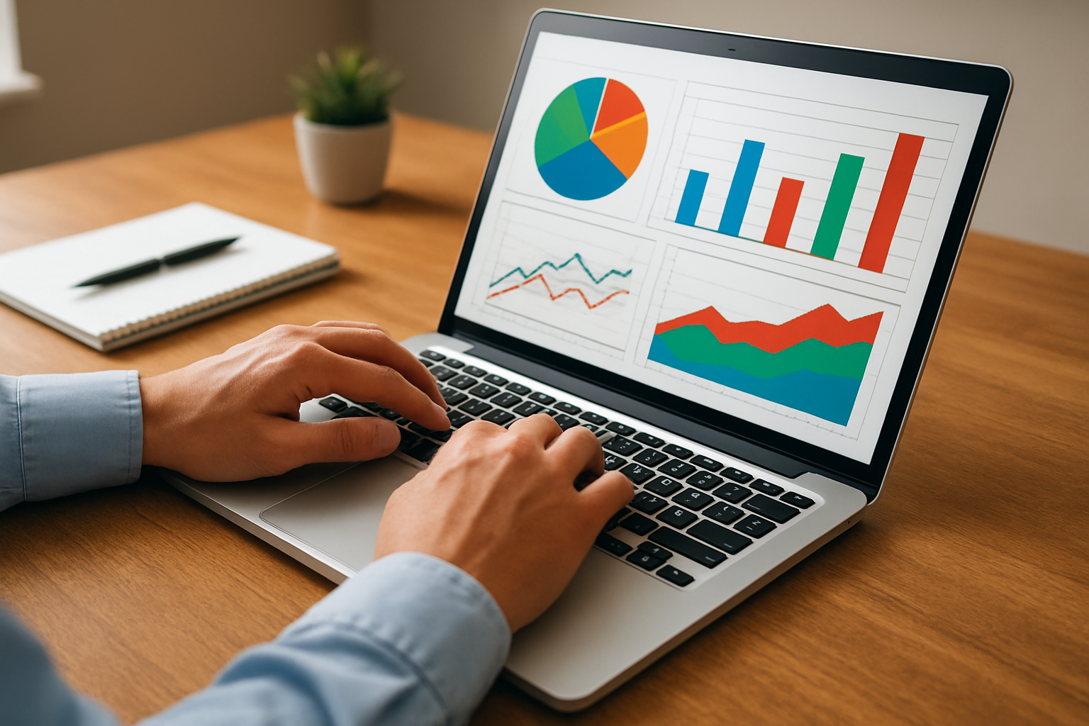 Person analyzing data on laptop