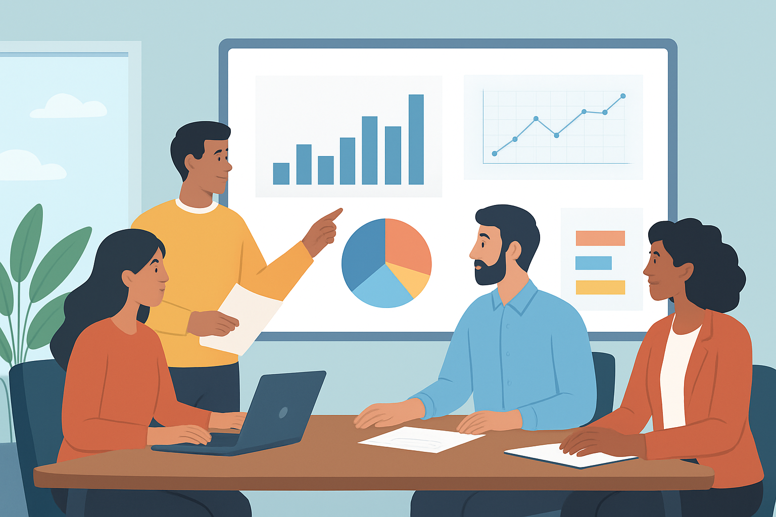 Team collaborating on content strategy analysis