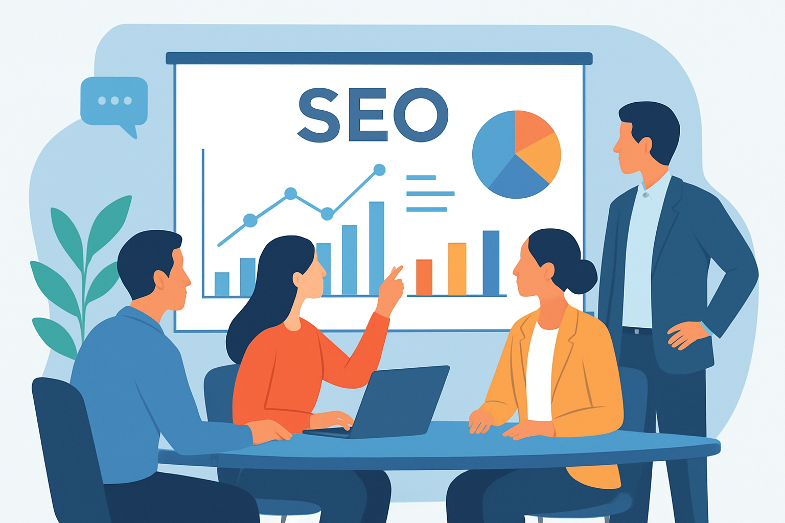 Team collaborating on SEO insights