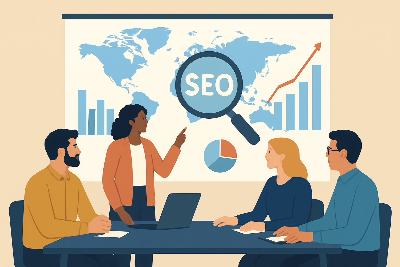 Team analyzing global SEO data