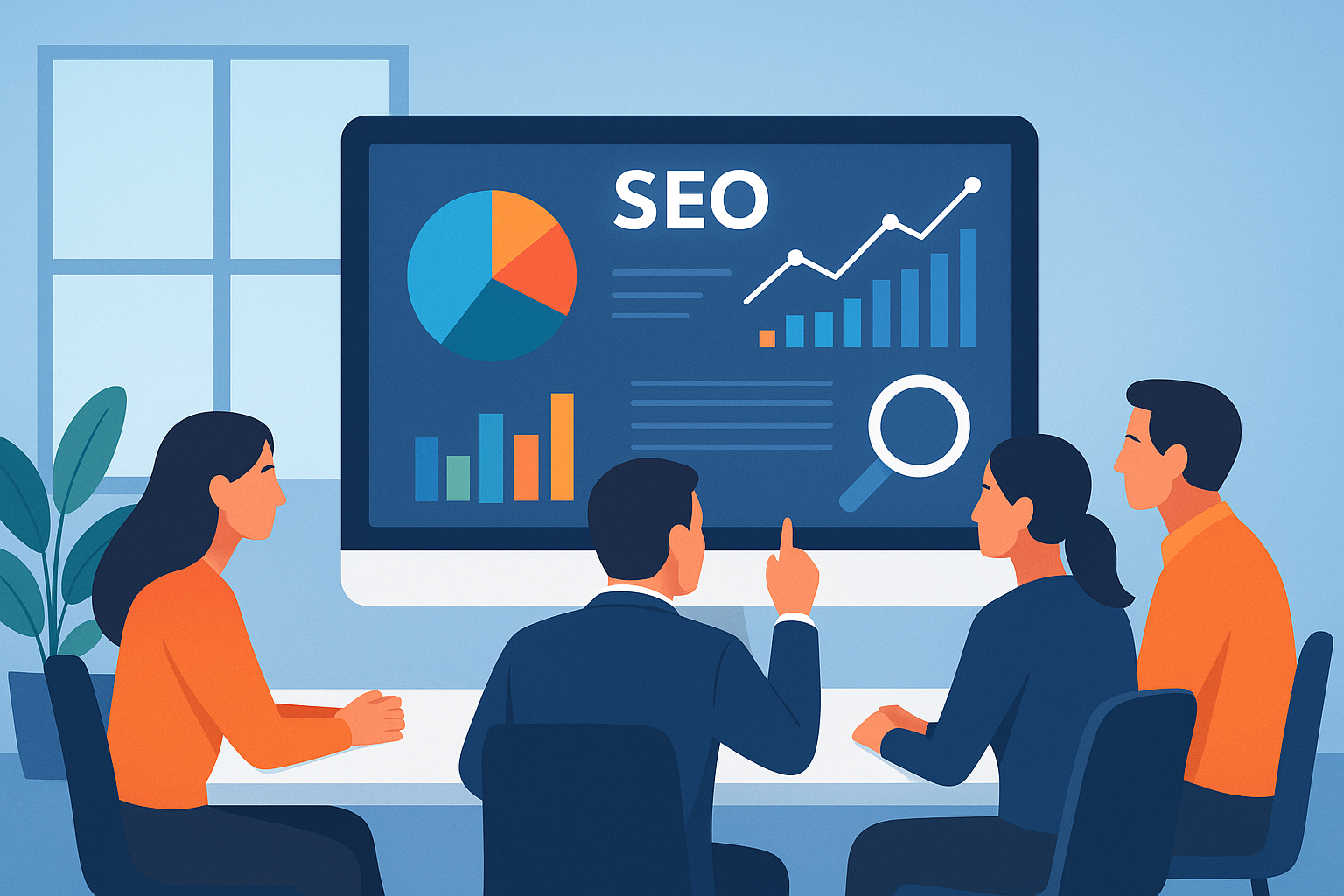 Team analyzing SEO performance metrics