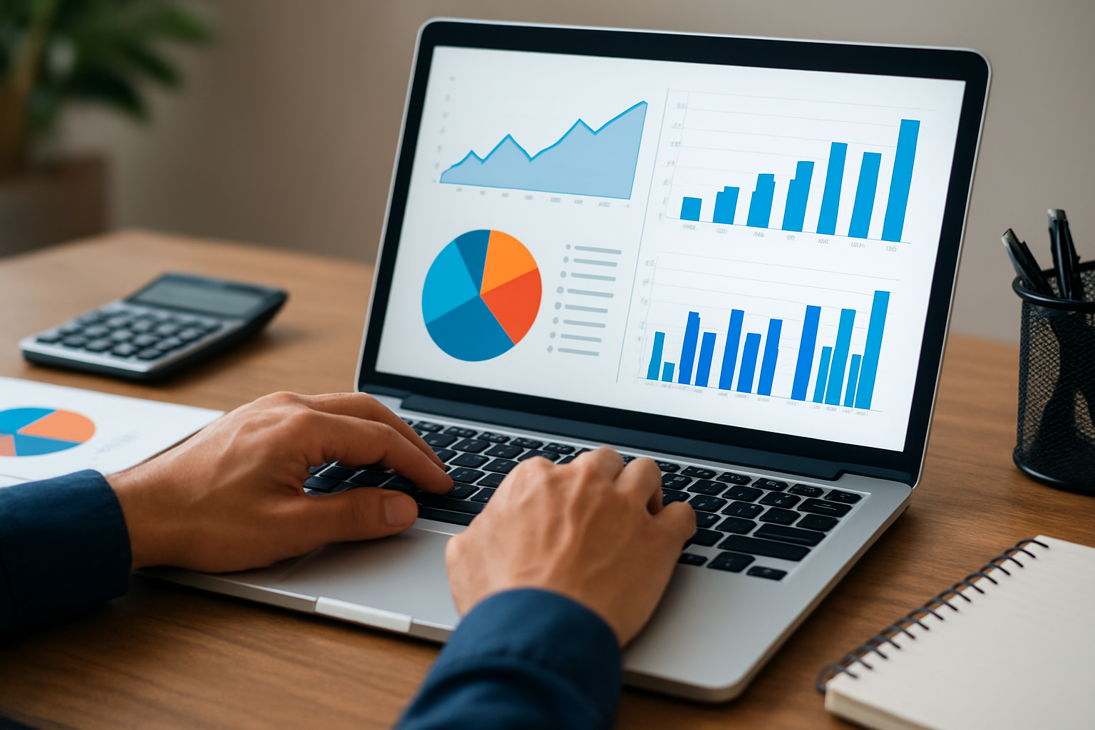 Marketer analyzing data on laptop