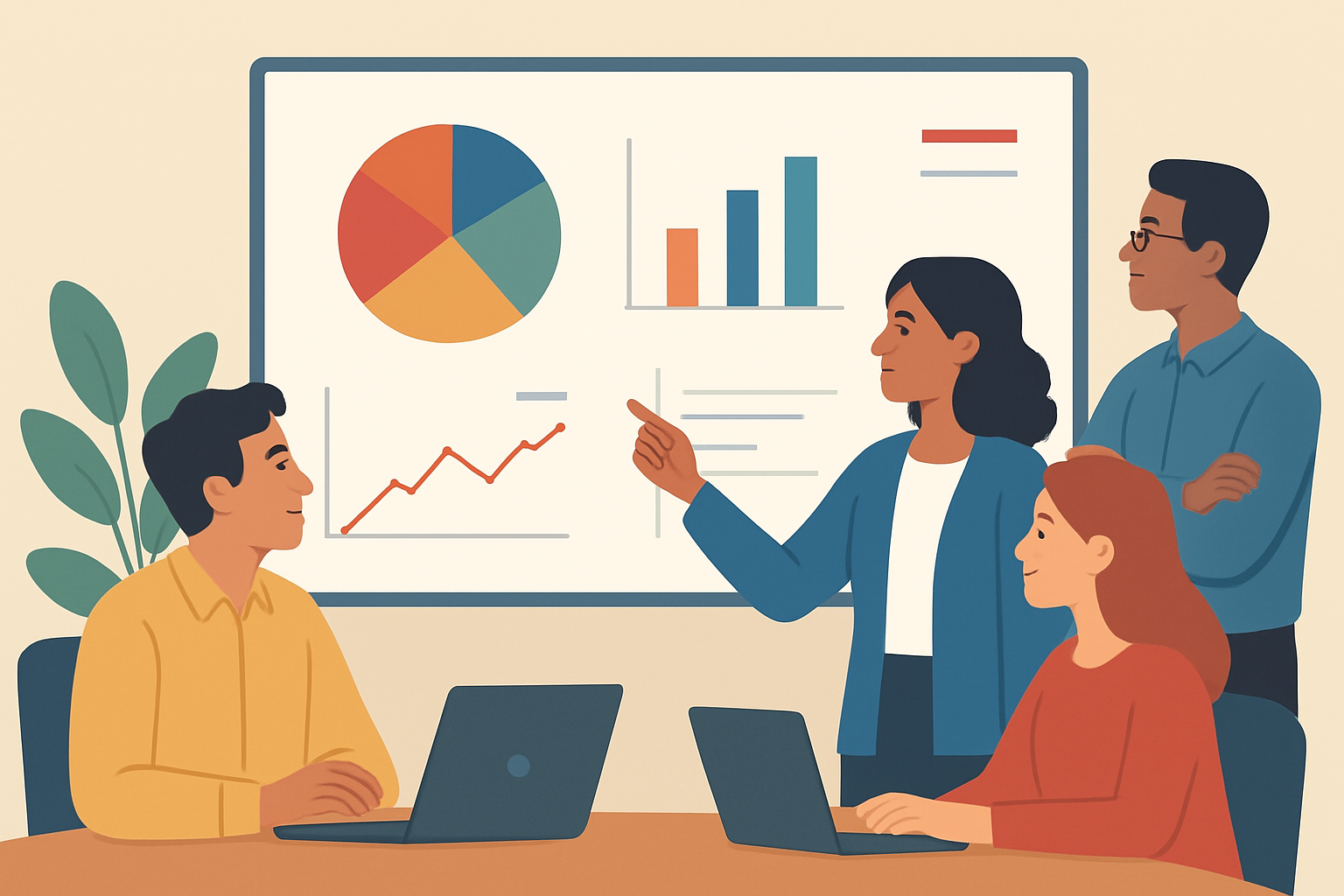 Team analyzing content performance data