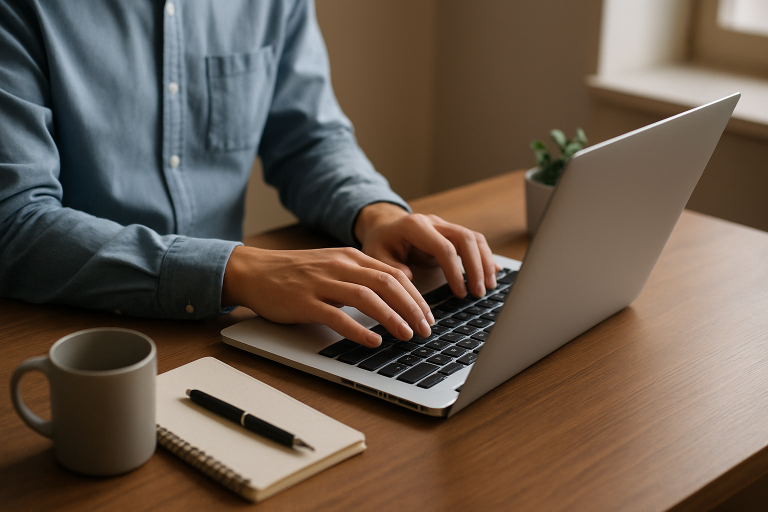 Focused writer crafting digital content