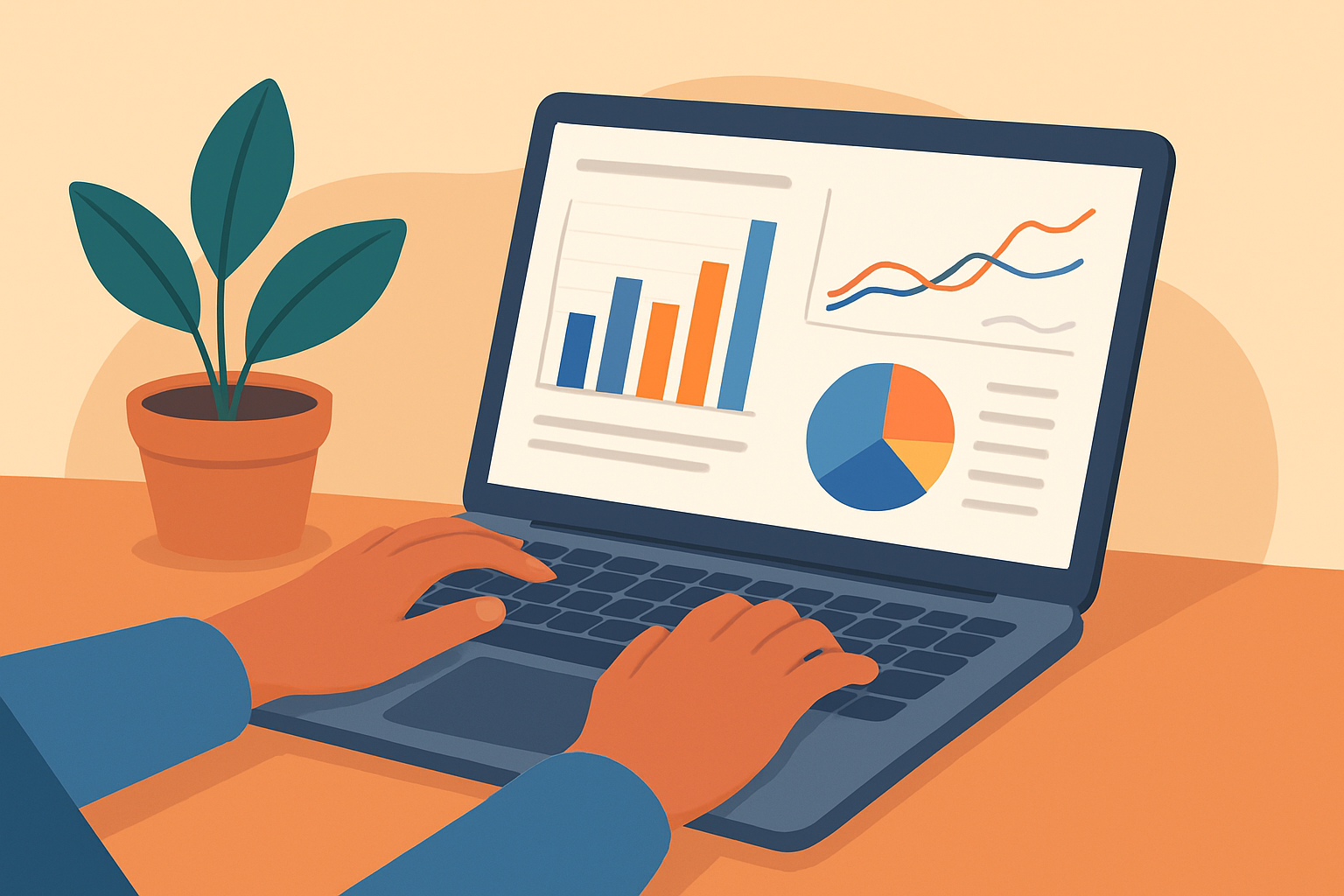 Person analyzing data on laptop